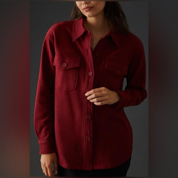 Good American Sueded Fleece Shacket Shirt Jacket In Burgundy Size XS - S - Picture 3 of 13